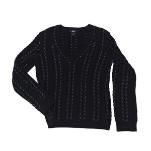 Paige Sweater Woman's M‎ Black Metallic Knit V Neck Chunky Juniors Party School